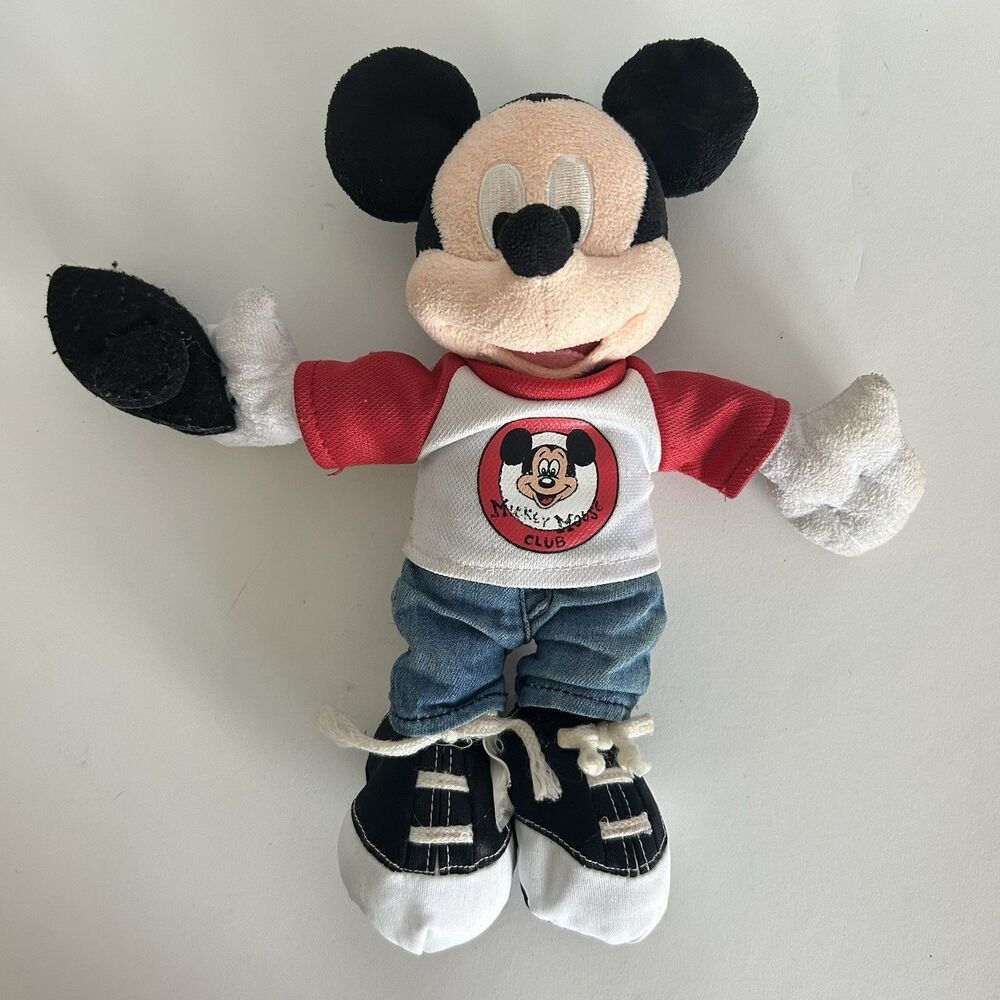 Vintage Disney Mickey Mouse Club Plush 9" Stuffed Doll Denim Jeans Sneakers